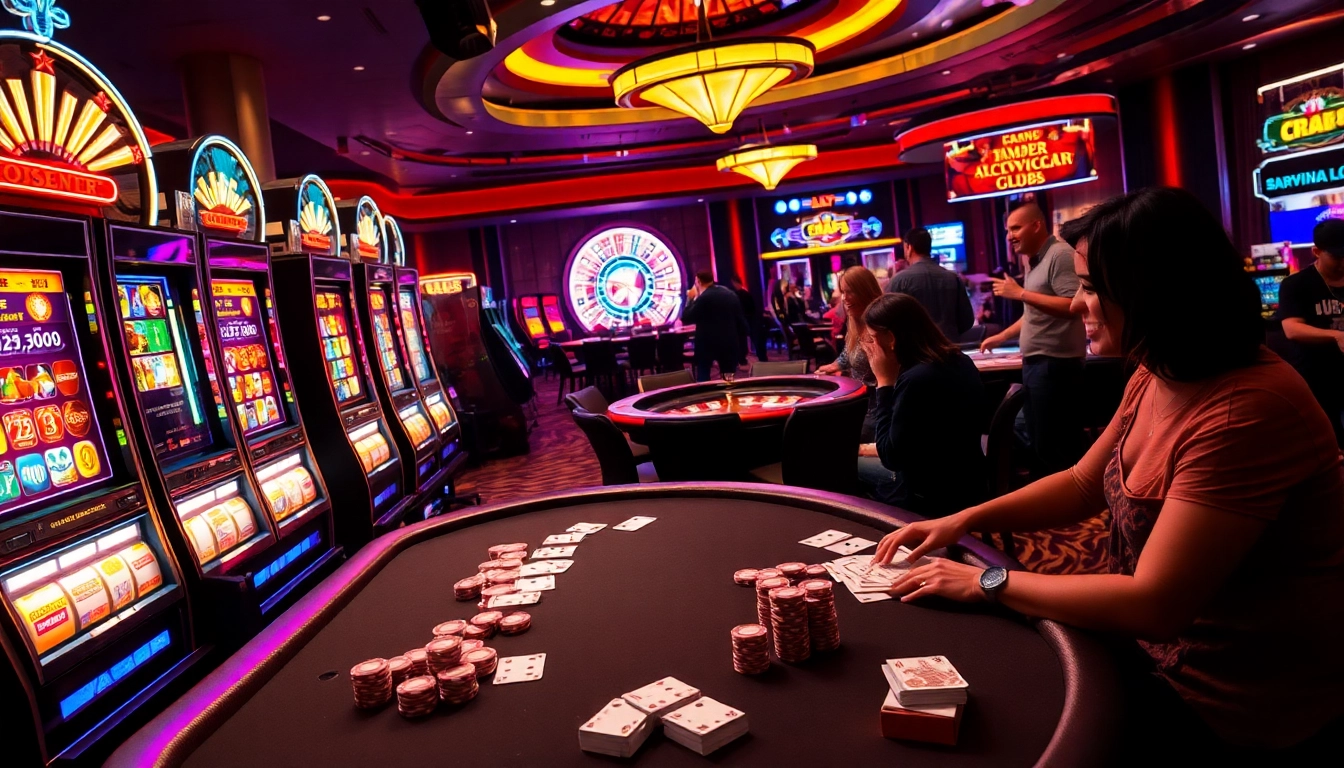 Experience the thrilling atmosphere of U888 loan casino with vibrant gaming tables, excited players, and rewarding slot machines.