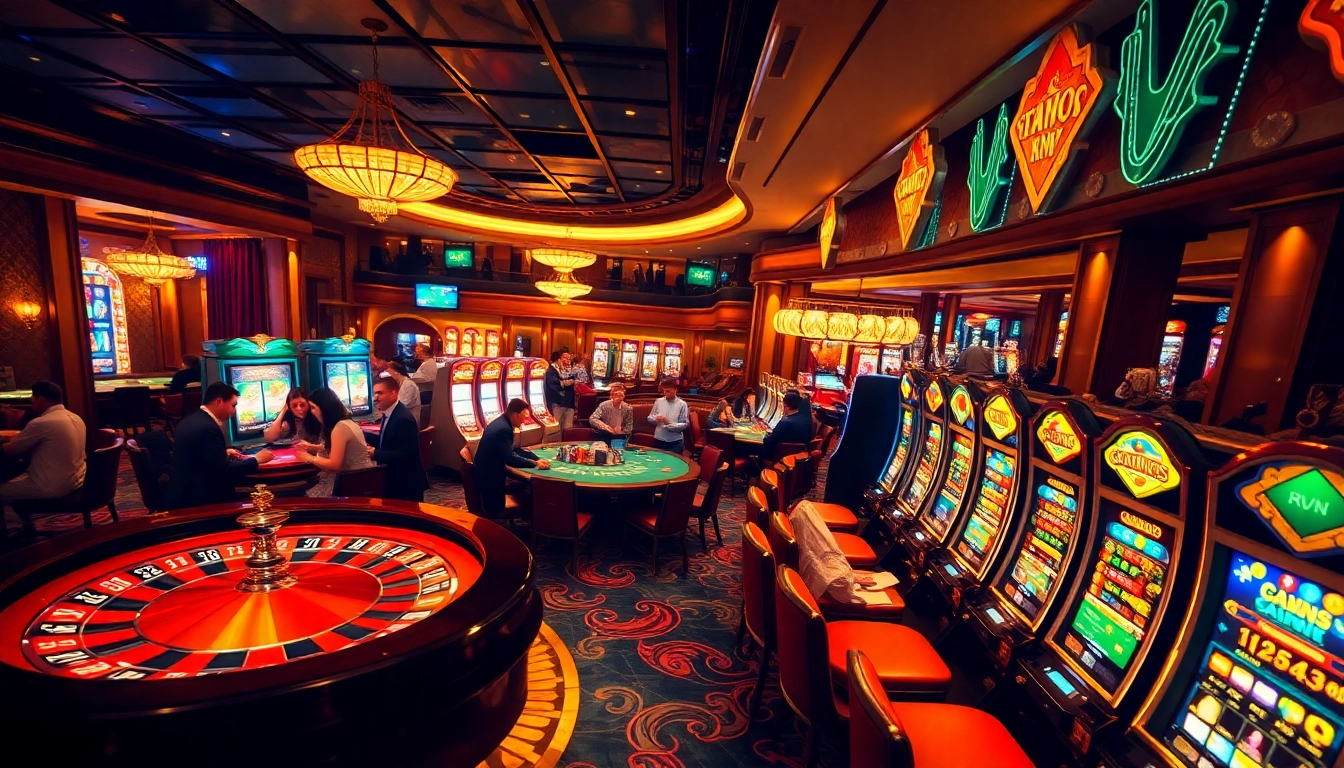 Exciting gameplay at nhà cái 69VN with vibrant casino activities, featuring roulette, poker, and slot machines.