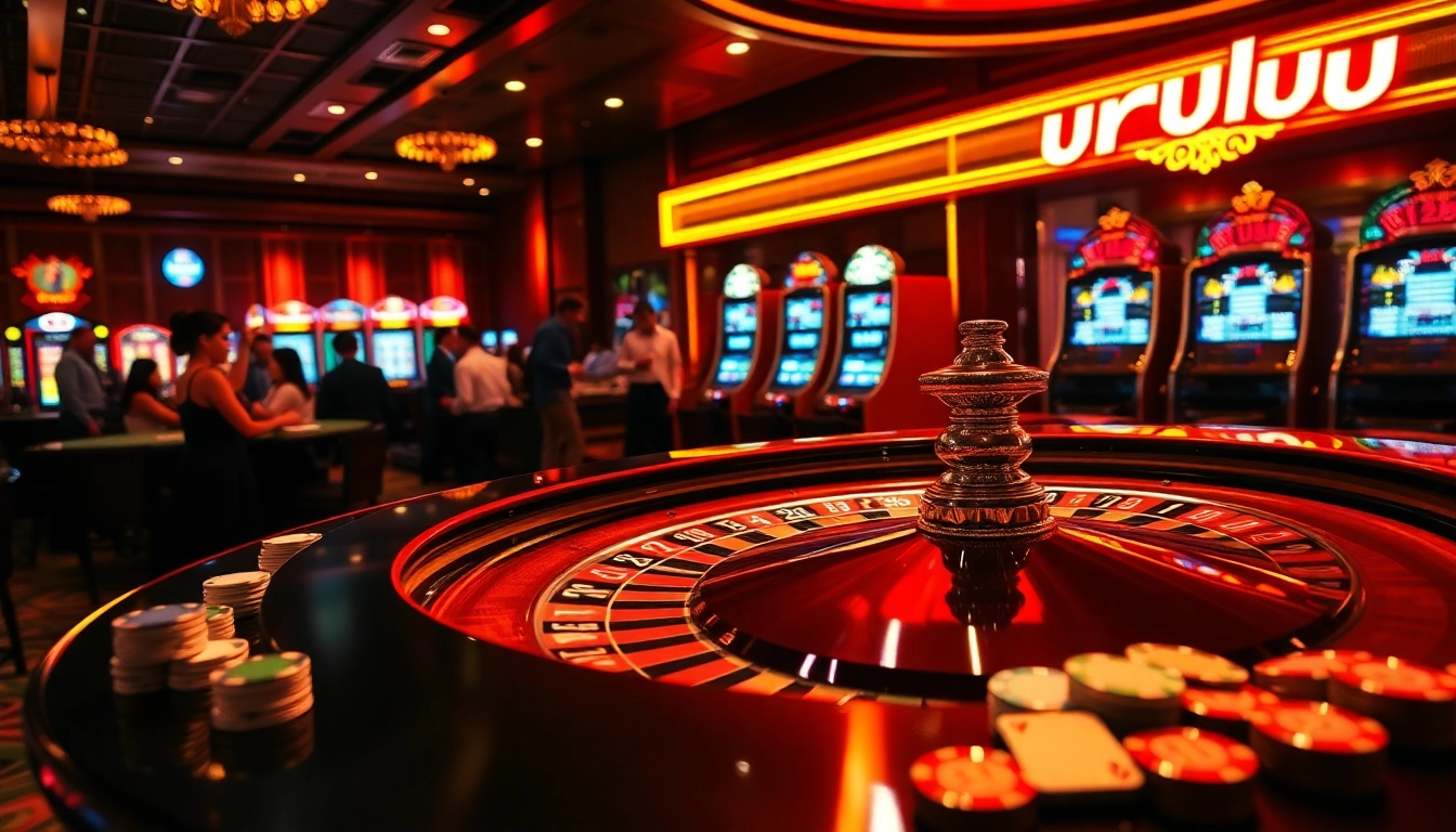 Engage in the excitement of casino games while testing your luck with urus9 chips at a roulette table.