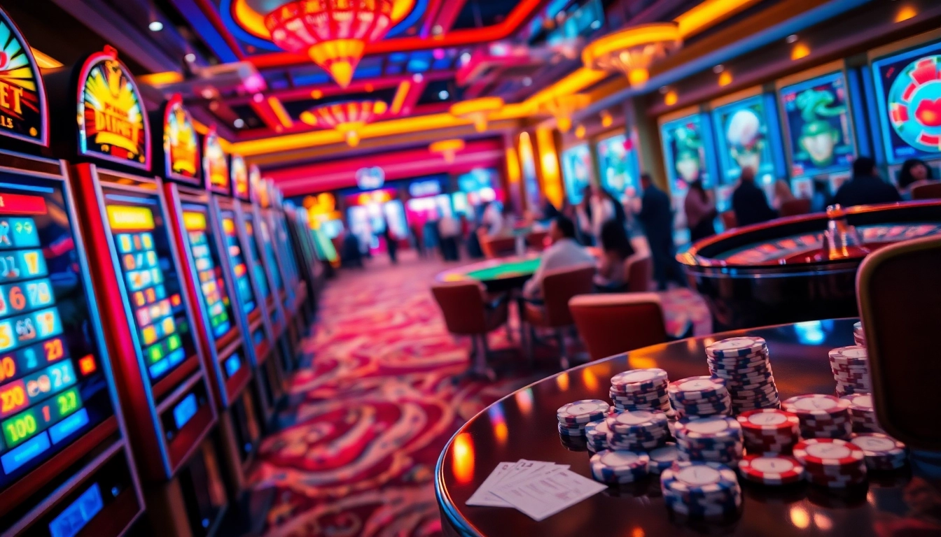 Experience the thrill of gambling at a trang nhà cái uy tín casino, with vibrant slot machines and excited players!