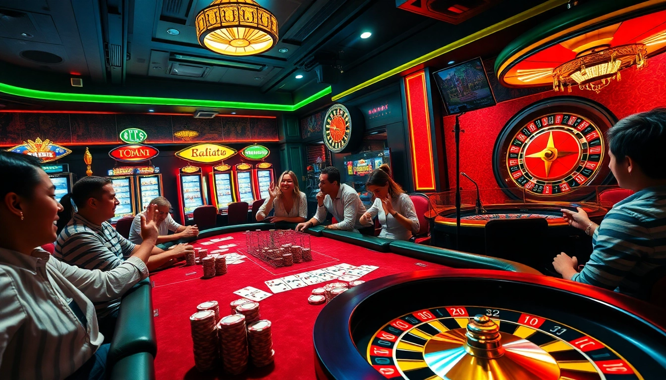 Experience the thrill of ku bet as players eagerly engage at the poker table amidst dazzling casino lights.