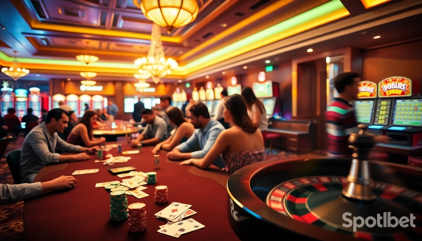 Spotbet engages players with a lively poker table scene and roulette wheel.