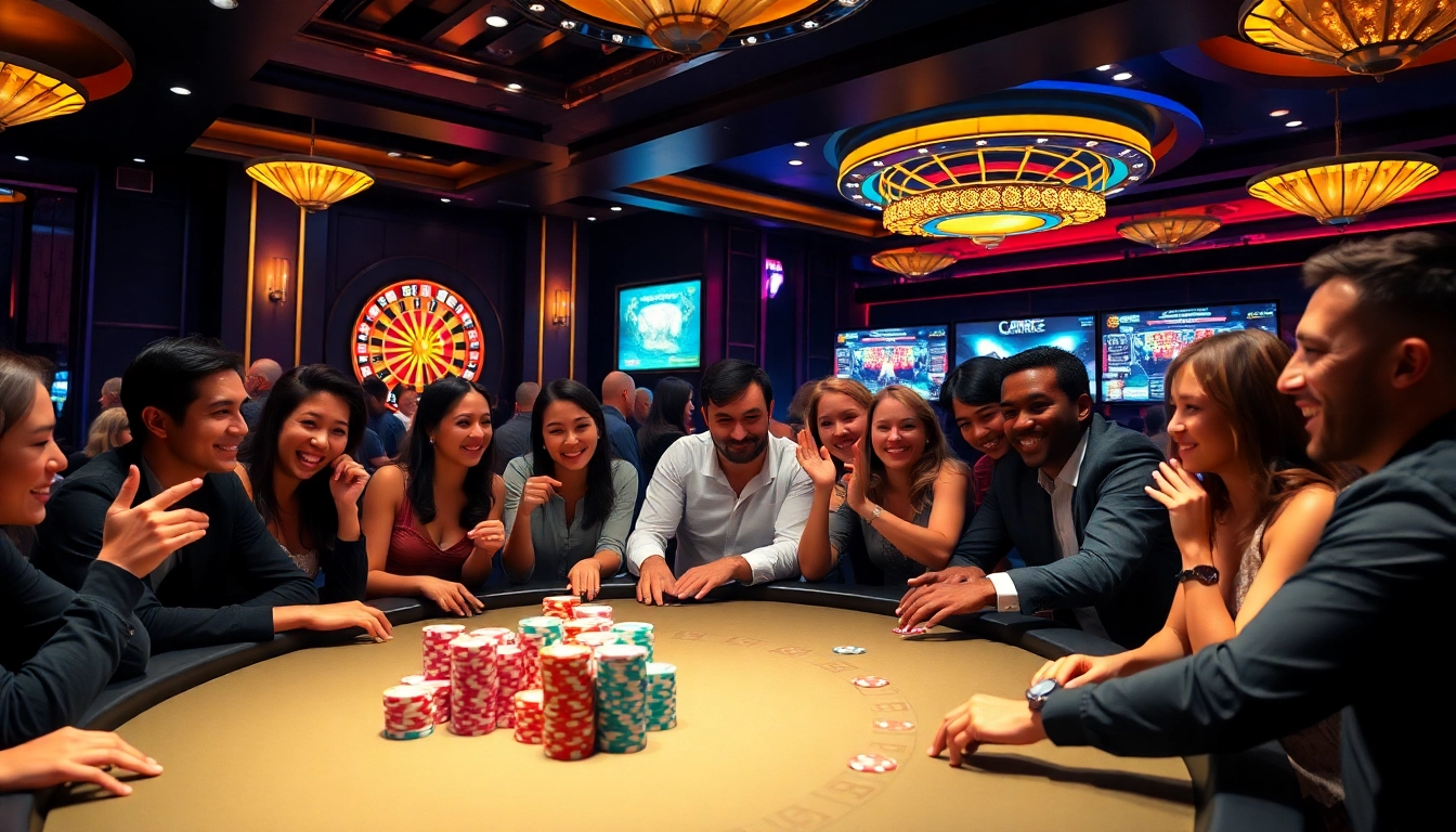 Players strategizing at a poker table in a glamorous casino, highlighting "deneme bonusu veren siteler".