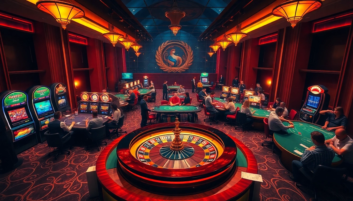 Experience the thrill of winning at https://tylekeouytin.com/ inside a dynamic casino setting full of players and roulette wheels.