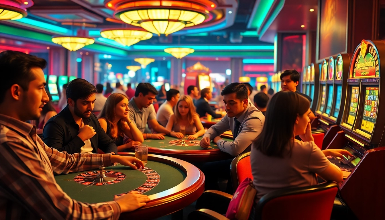 Experience the excitement at Supertkb88 casino, featuring lively poker tables and spinning roulette wheels.